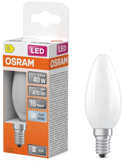 Lemputė Osram LED, B35, 4000 °K, E14, 3.4 W, 470 lm