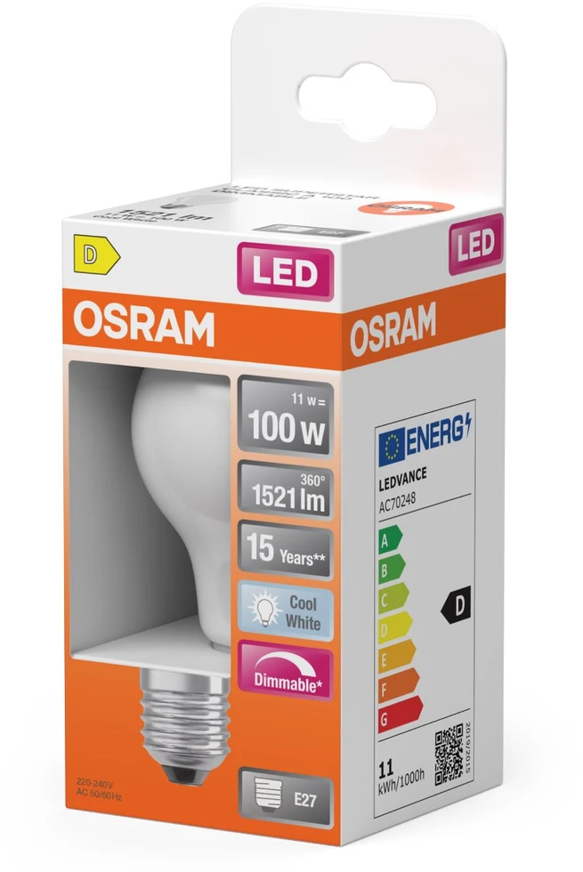 LED lemputė Osram 11W E27 4000K A60 Matuota
