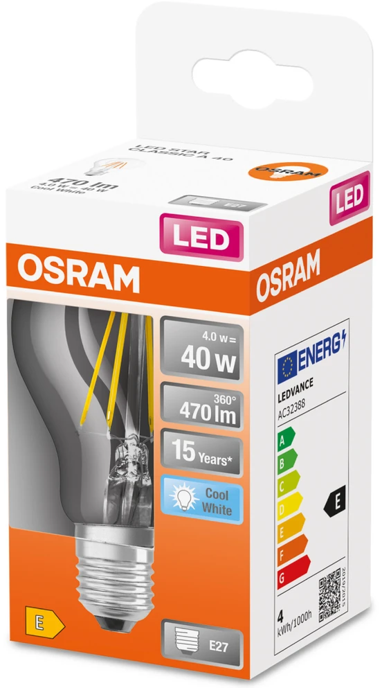 LED lemputė Osram E27 4W 4000K Balta