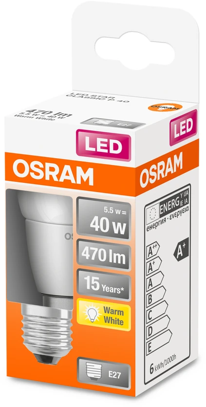 Osram 4,9W LED lemputė LED STAR CLASSIC P 40 FR, E27, 2700K