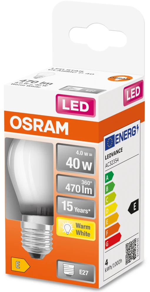 LED lemputė OSRAM, P45, E27, 4 W, 470 lm, 2700 K