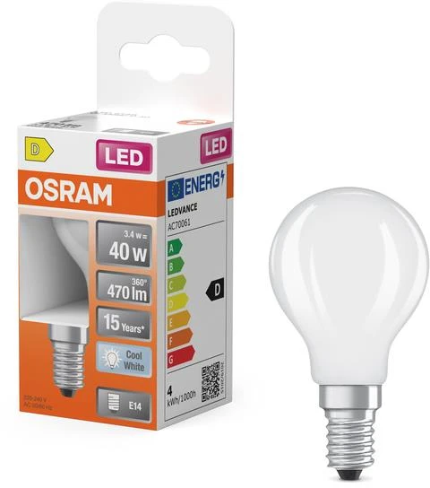 Osram 3,4W LED lemputė RETROFIT CLASSIC P, E14, matinės baltos sp., 300°, 4000K