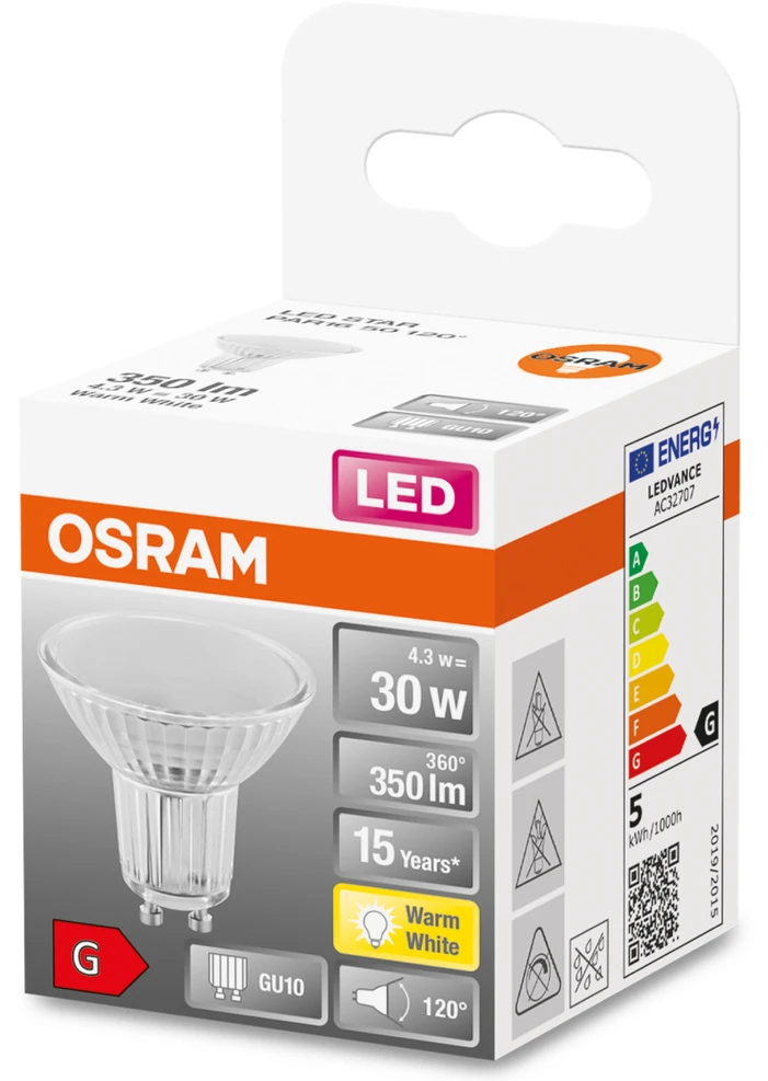 Osram LED Lempa PAR16, 4.3W, GU10, 827, 1200, 350LM