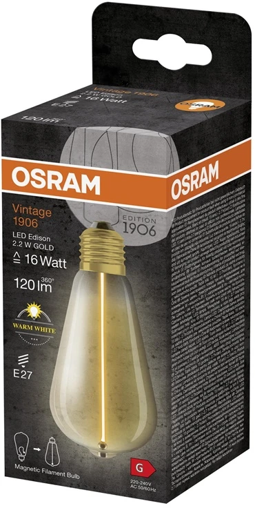 Lemputė Osram LED, ST64, 2700 °K, E27, 2.2 W, 120 lm