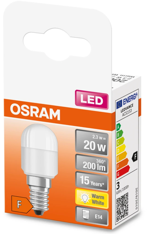 LED lemputė OSRAM, T26, E14, 2,3 W, 200 lm, 2700 K