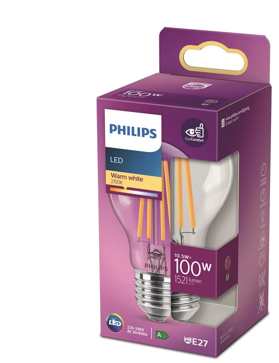 LED lemputė PHILIPS, A60, E27, 10,5 W, 1521 lm, 2700 K