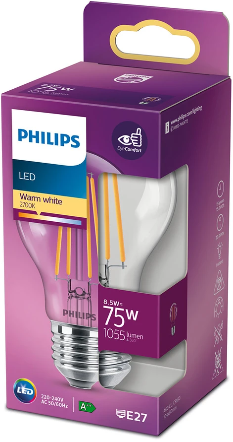LED lemputė PHILIPS, A60, E27, 8,5 W, 1055 lm, 2700 K