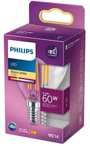 Lemputė Philips LED, P45, 2700 °K, E14, 6.5 W, 806 lm