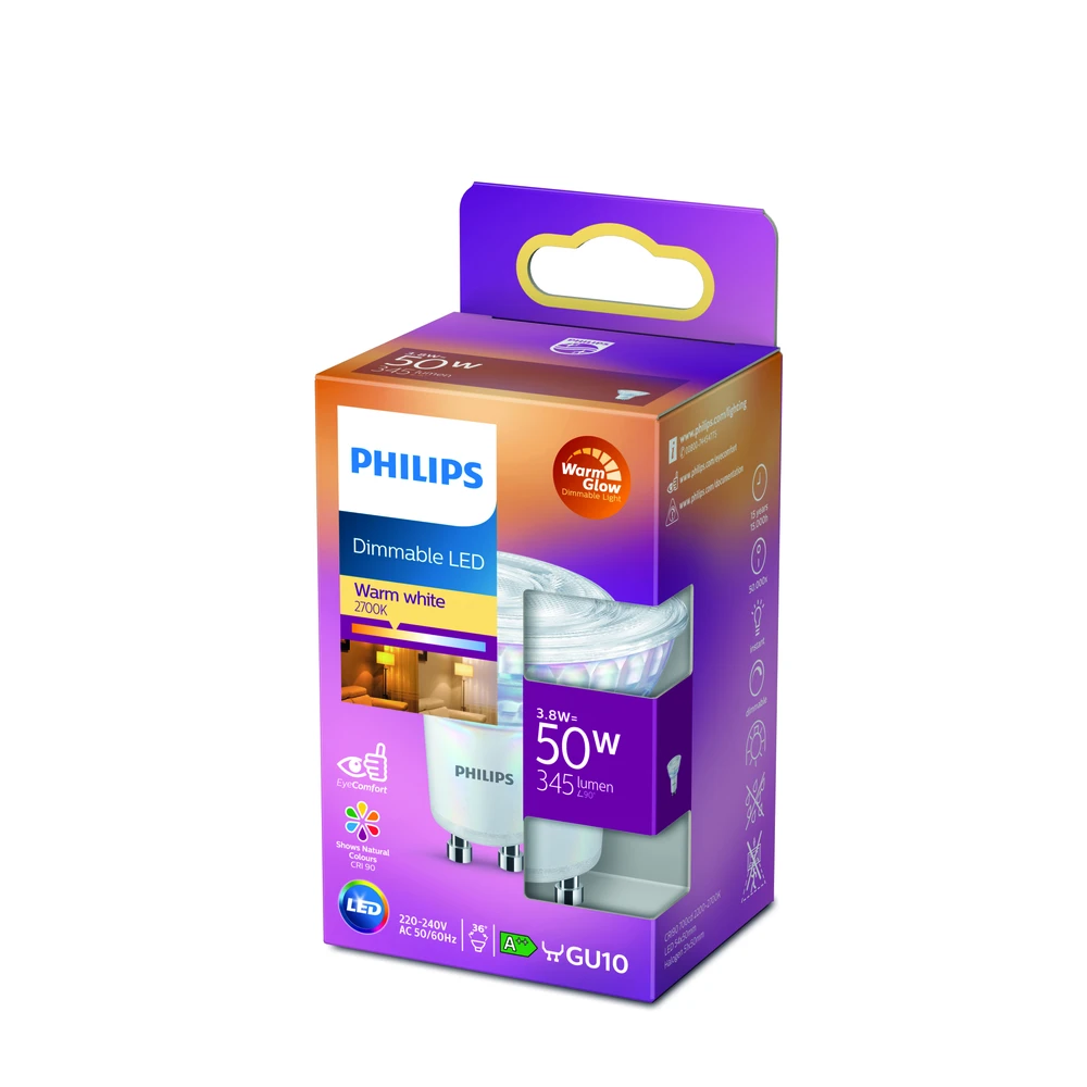 Lemputė Philips LED, PAR16, 2200 - 2700 °K, GU10, 3.8 W, 345 lm
