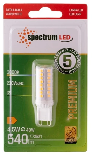 Lemputė Spectrum LED, 3000 °K, G9, 4.5 W, 530 lm