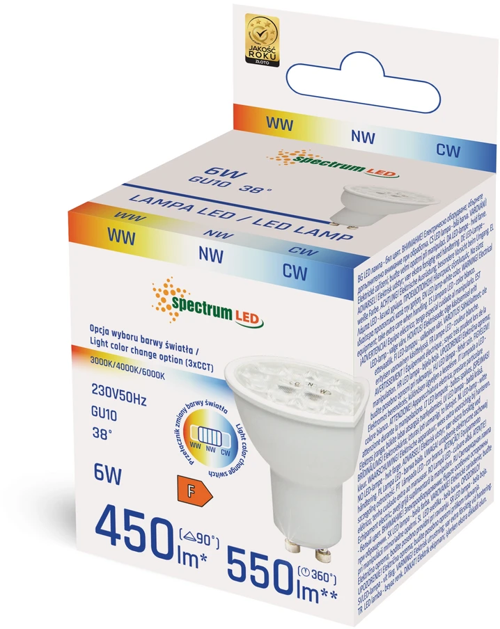 Lemputė Spectrum LED, PAR16, 3000 - 6000 °K, GU10, 6 W, 550 lm