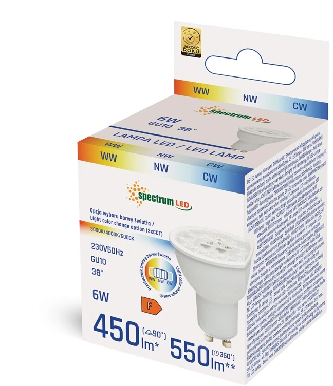 Lemputė Spectrum LED, PAR16, 3000 - 6000 °K, GU10, 6 W, 550 lm