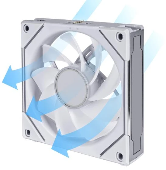 Lian Li UNI FAN SL-INF belaidis korpuso ventiliatorius, ARGB, PWM – Reverse Blade, 120 mm, baltos spalvos