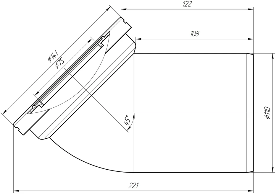 Ani_Plast Unitazo alkūnė Ani Plast W4220, 45°, Ø 110/141 mm, balta