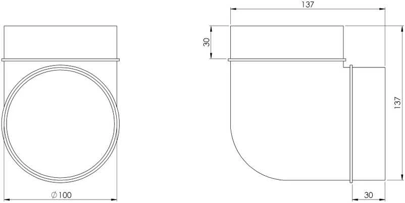 Ventiliacijos alkūnė EUROPLAST AL100-90, D100 90°