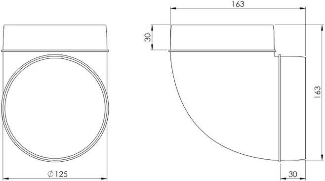 Europlast apaļo kanālu līkums plastmasas, Ø125mm, 90*
