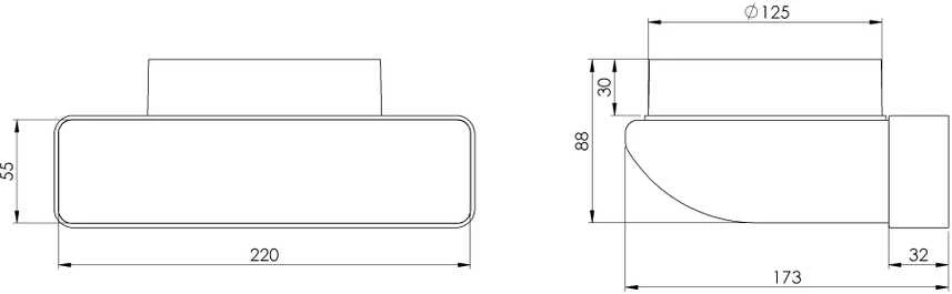 Ventiliacijos alkūnė EUROPLAST KLD25 220 x 55mm D125 90°
