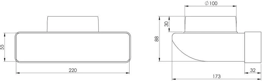 Ventiliacijos alkūnė EUROPLAST KLD25 220 x 55mm D100 90°