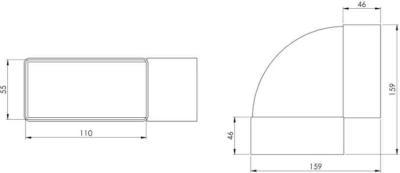Ventiliacijos alkūnė EUROPLAST KLH, 110 x 55 mm, 90°