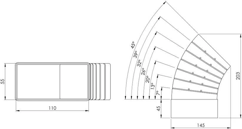 Ventiliacijos alkūnė EUROPLAST KLH15-60 110 x 55mm 15–60°