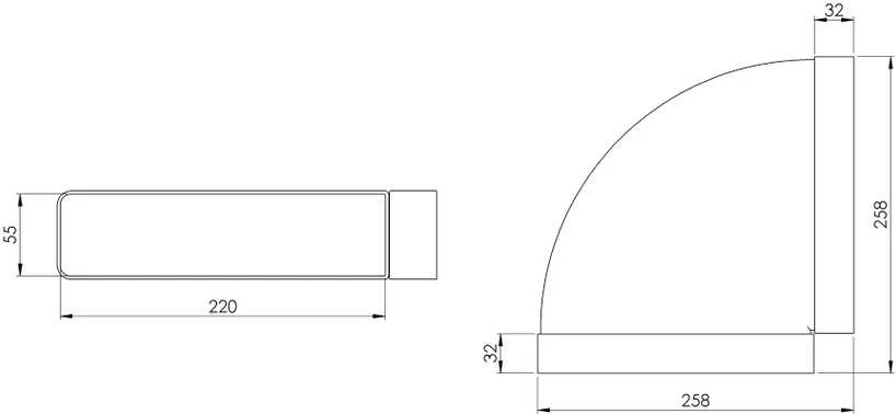 Ventiliacijos alkūnė EUROPLAST KLH25-90, 220 x 55 mm, 90°