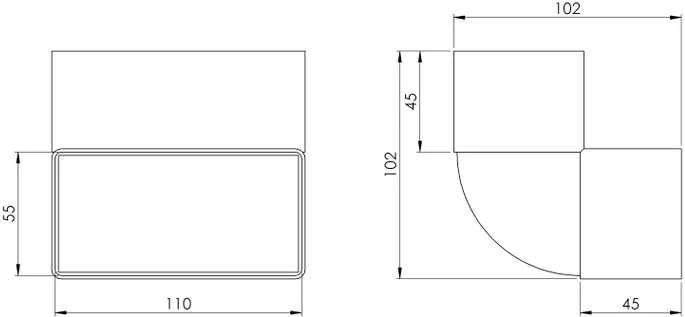 Ventiliacijos alkūnė EUROPLAST KLV, 110 x 55 mm, 90°