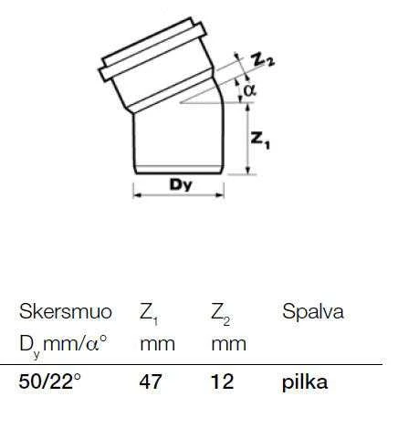 Vidaus kanalizacijos alkūnė Wavin Optima, d50, 22°
