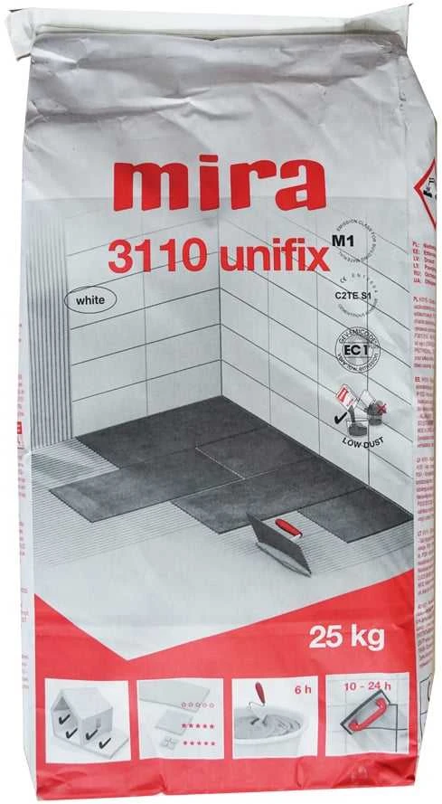 Balti ir elastingi plytelių klijai Mira 3110 Unifix C2TE S1, 25 kg