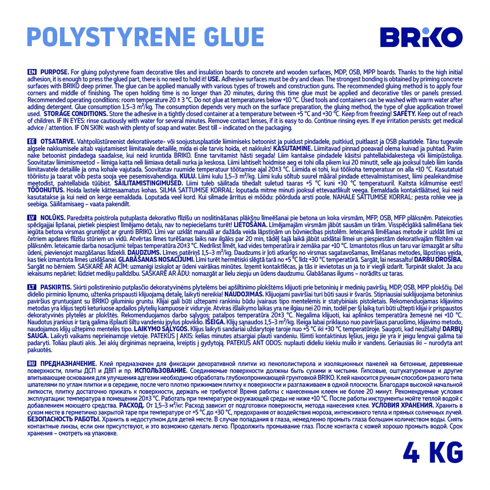 Briko Polyfix klijai 4kg instrukcijos etiketė