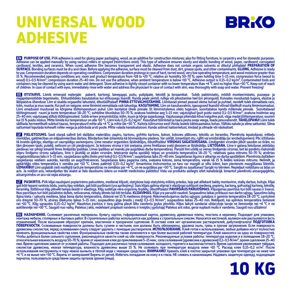 Briko UNIVERSAL WOOD PVA GLUE BRIKO (10 KG)