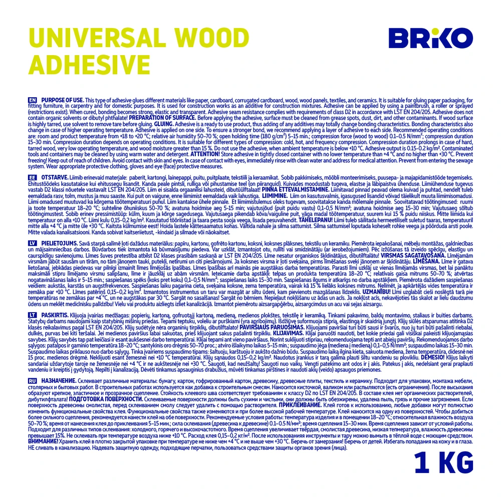 Briko UNIVERSAL WOOD PVA D2 GLUE BRIKO (1 KG)