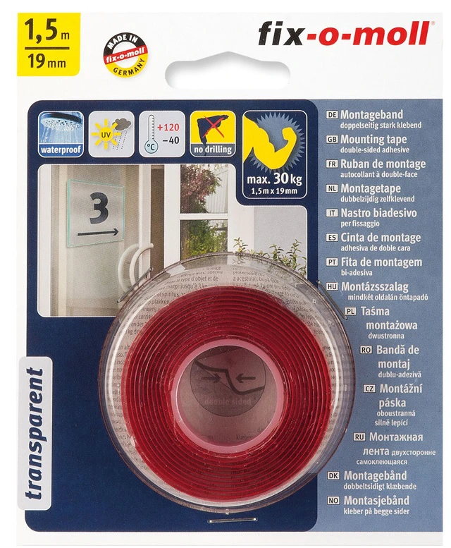 Līmlente Fix-O-Moll 3563049, divpusējs, 1.5 m x 19 mm