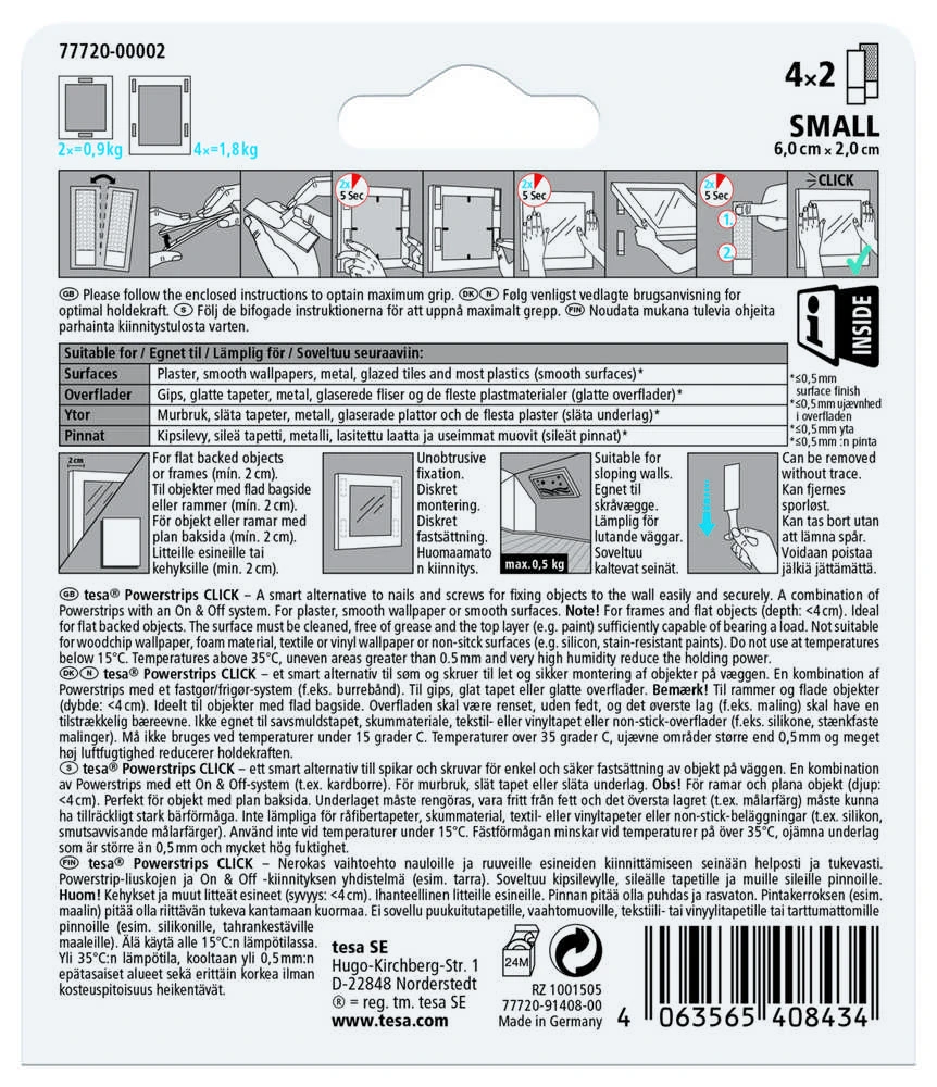 Lipni juostelė Tesa Power-Strips 77720 Dvipusė 0.06 m x 2 cm