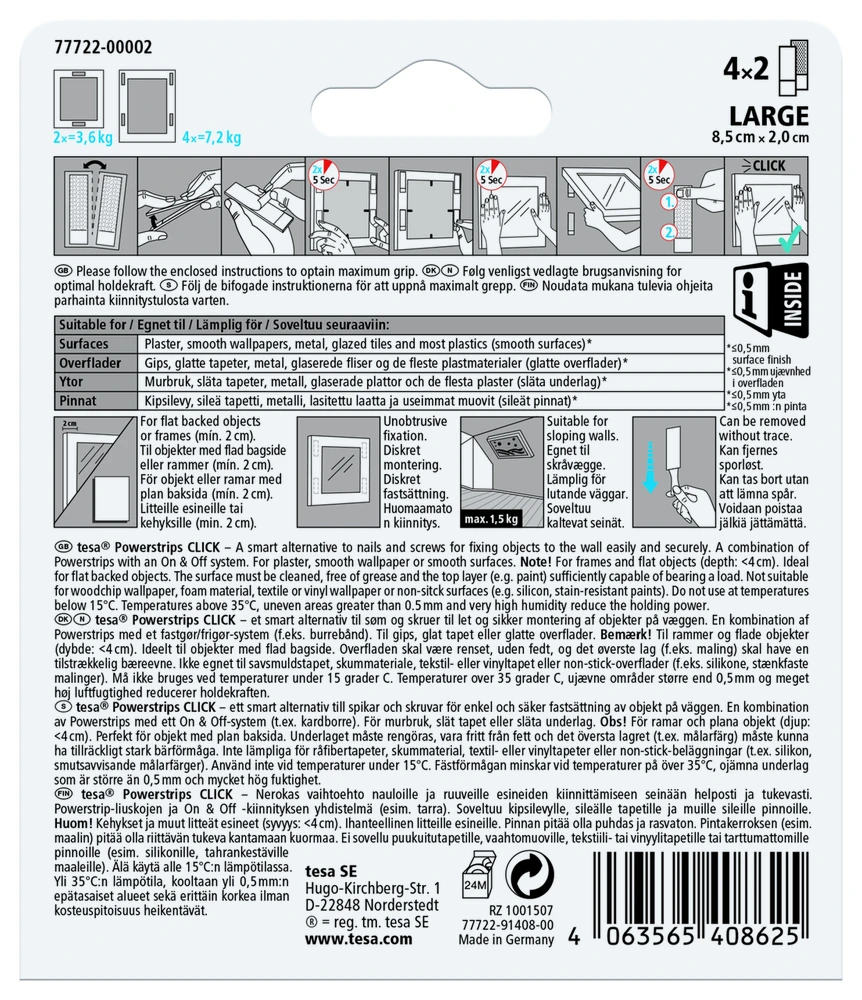Lipni juostelė Tesa Power-Strips 77722, Dvipusė 0.085m x 2cm