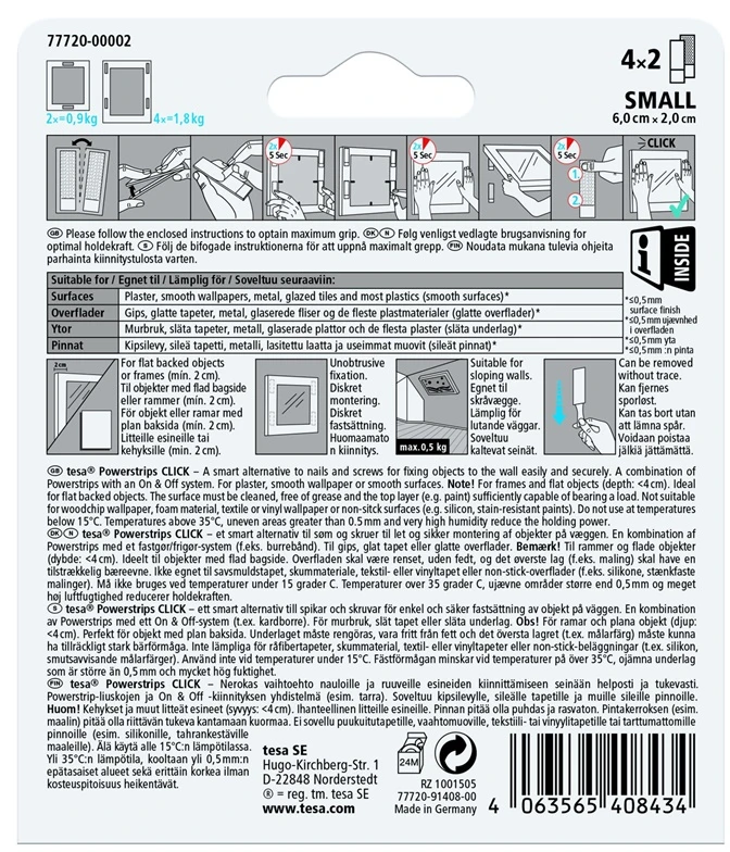 Lipni juostelė Tesa Power-Strips 77720, dvipusė, 0.06 m x 20 mm