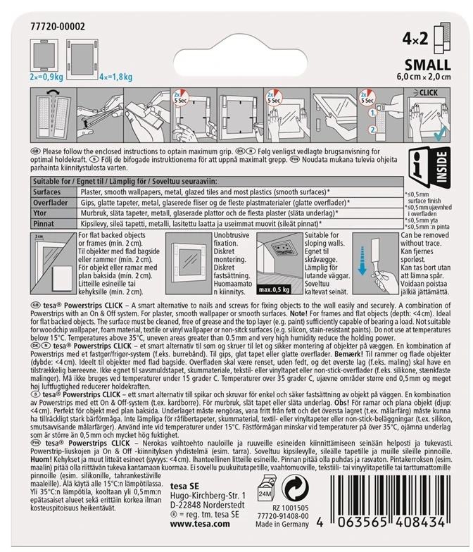 Lipni juostelė Tesa Power-Strips 77720, dvipusė, 0.06 m x 20 mm