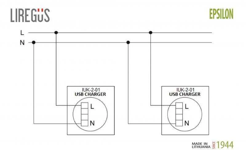 Liregus Įleistinis USB- kroviklis EPSILON, dvivietis, baltos sp., 220V, 50-60Hz, 3,4A