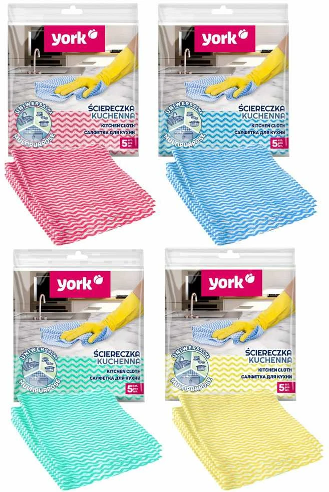 Šluostė, virtuvei York 021030, ,spalva/dizainas parenkami atsitiktine tvarka,, poliesteris/viskozė, 5 vnt.