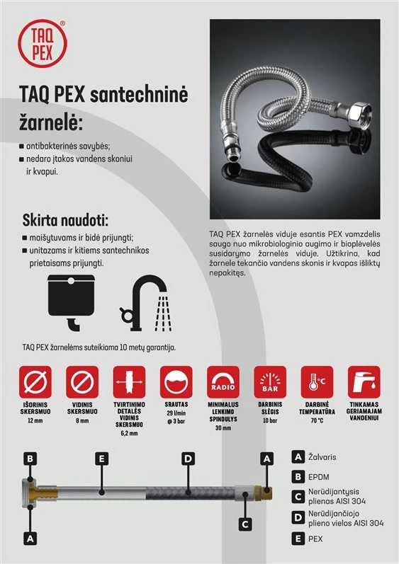 Maisītāja šļūtene Tucai S.A. Taq Pex, M10 ,15.5 mm,/S1/2", 50 cm