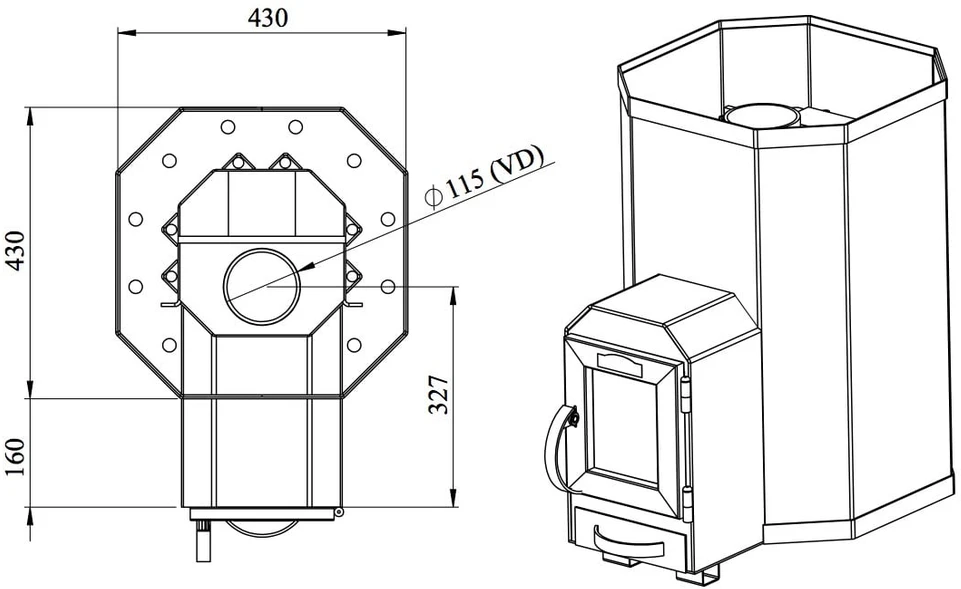Malkas pirts krāsnis Stoveman 13LS, 15.4 kW
