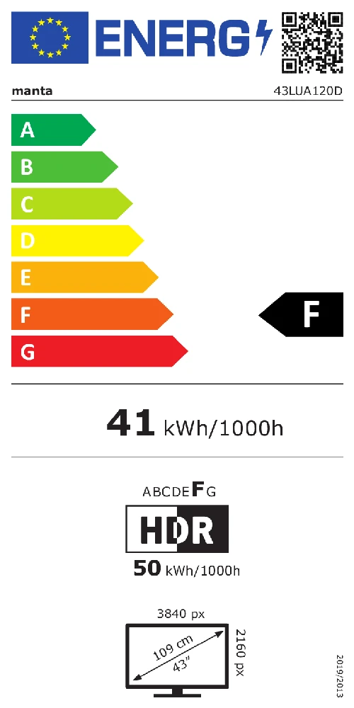 Televizorius Manta 43LUA120D 43 colių LED 4K UHD DVB-T2 išmanusis televizorius