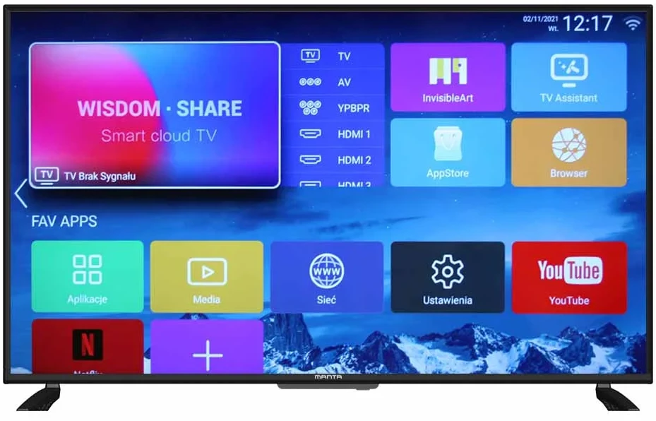 Televizorius Manta 43LUA120D 43 colių LED 4K UHD DVB-T2 išmanusis televizorius