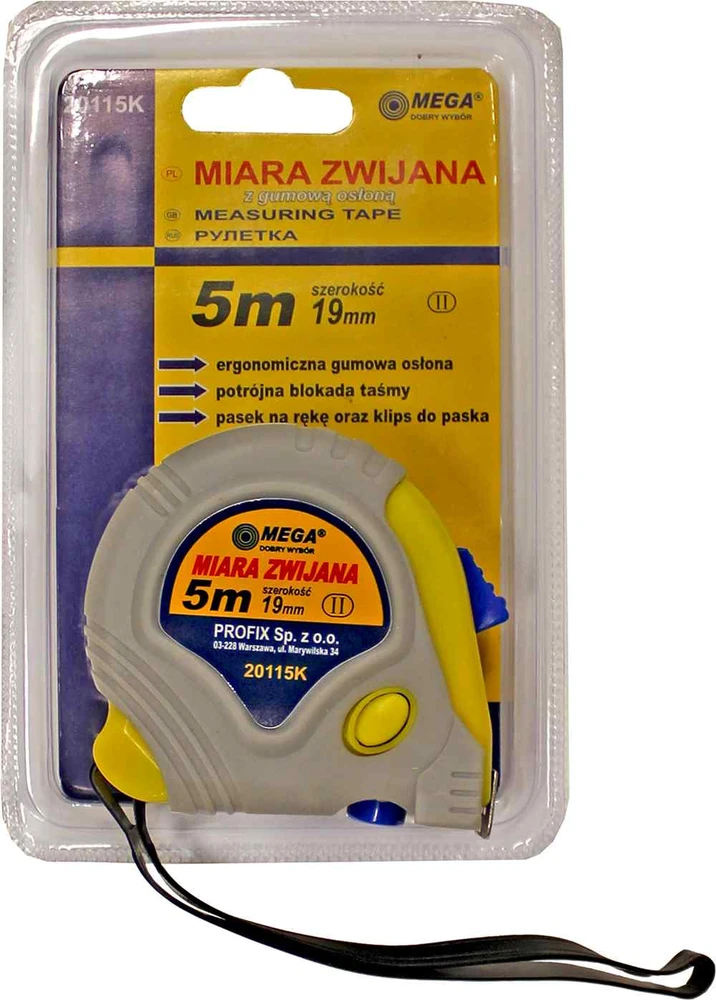Miara Ritininė matavimo juosta 5 m matavimo juosta 3 kamščiai guminis dangtelis