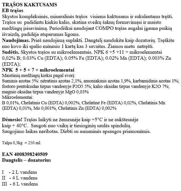 Trąšos kaktusams ir bonsams Compo, 0.25 l