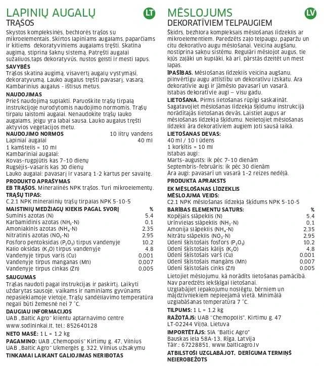 Baltic Agro BALTICAGRO Skystos trąšos lapiniams augalams, 1 l