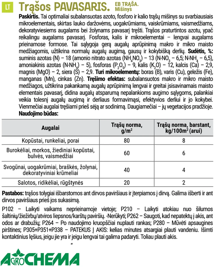 Trąšos Agrochema Pavasaris, 10 kg
