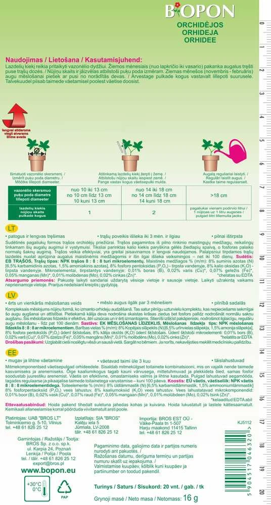 Trąšų lazdelės orchidėjoms biopon 1214, 20 vnt.
