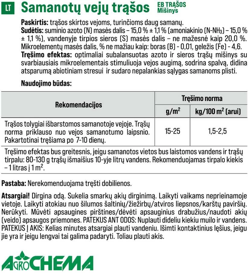 Agrochema Samanotų vejų trąšos, 4kg