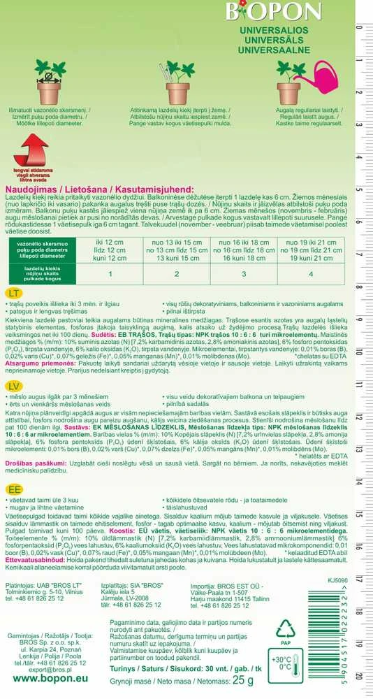 Universalios trąšų lazdelės BIOPON, 30 vnt.