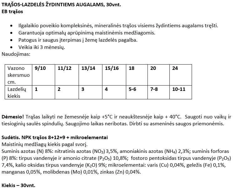 Trąšos žydintiems augalams Compo lazdelėmis, 30 vnt